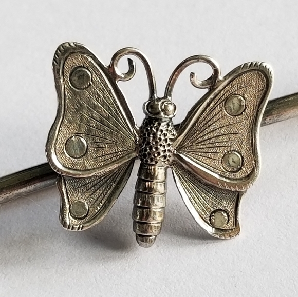 Relisted -antique Butterfly bar pin brooch Sterling Silver victorian edwardian - Picture 4 of 13